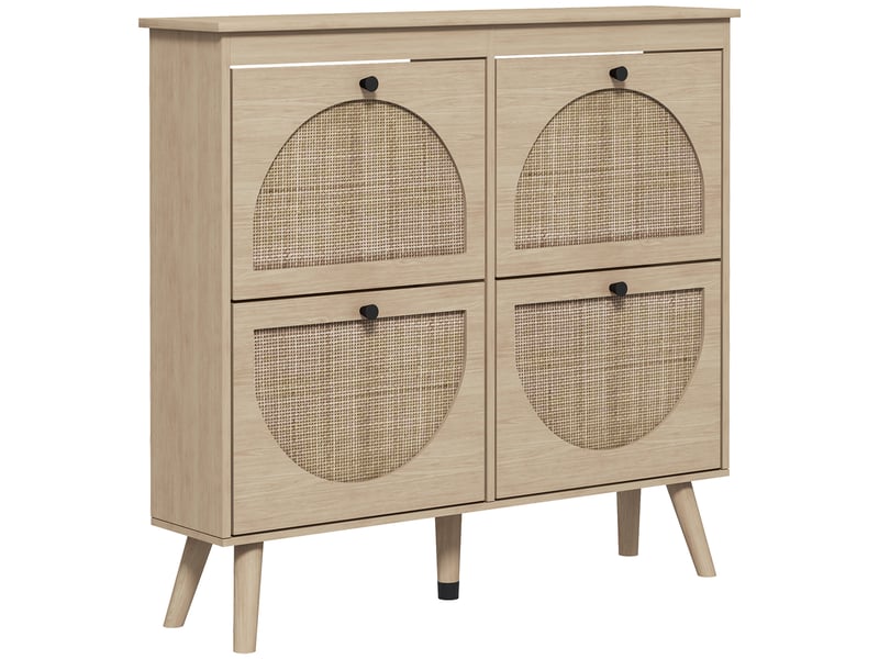  Meuble à chaussures 4 abattants 20 paires étagère réglable style bohème pieds en bois massif 105 x 24 x 97,5 cm naturel  - Conforama A