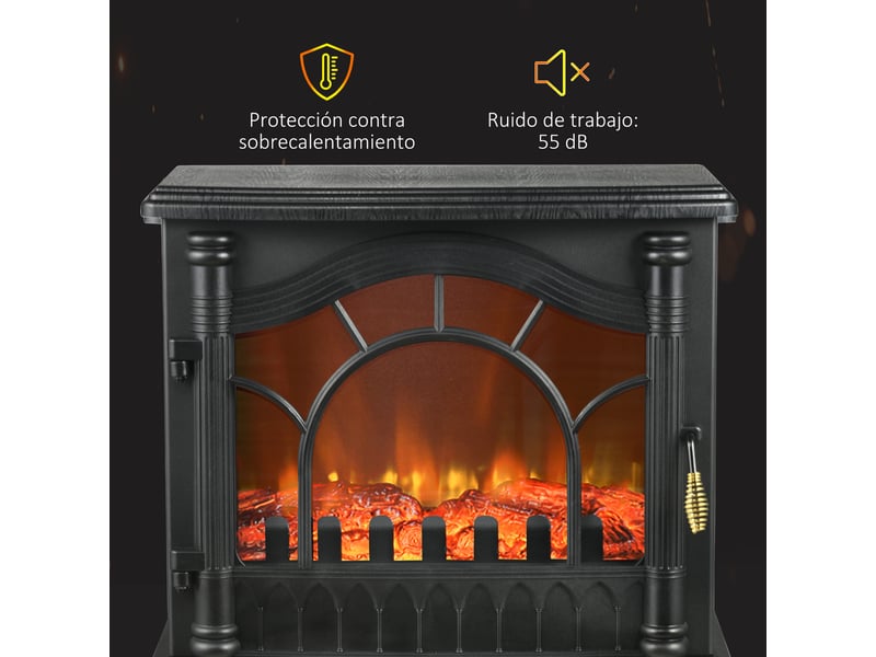  Cheminée électrique 1000w2000w avec température réglable et protection contre la surchauffe, 55 x 31 x 58 cm, noire  - Conforama E
