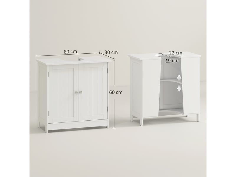  Meuble sous lavabo blanc à 2 portes, étagère réglable, 60 x 30 x 60 cm  - Conforama E
