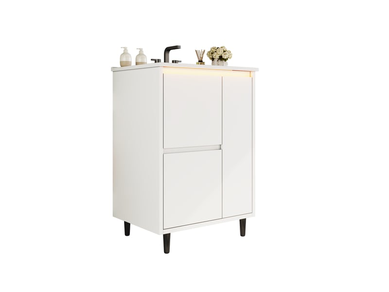  Meuble sous lavabo sur pied 61x46,5x87 cm avec vasque intégrée blanc  - Conforama A