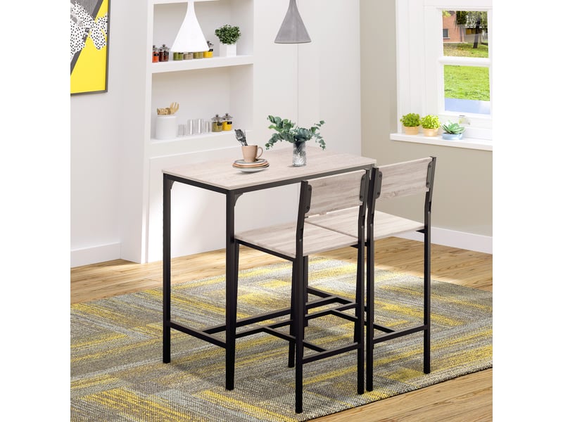  Ensemble table et tabourets de bar, table à manger avec 2 chaises à dossier, table de cuisine, bois naturel  - Conforama D
