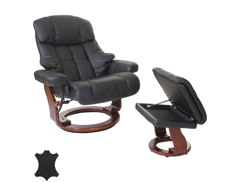  Mca fauteuil relax calgary xxl, fauteuil de télévision avec tabouret, cuir, charge 180kg - noir, aspect noix  - Conforama B