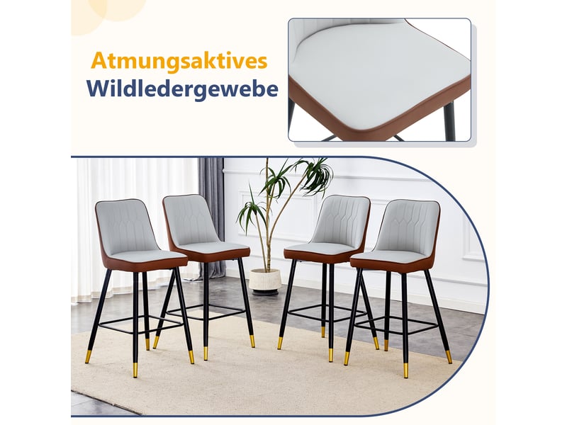  Tabourets de bar lot de 2 avec dossier et repose-pieds - lpospi - simili cuir pu, métal - marron et gris clair  - Conforama E