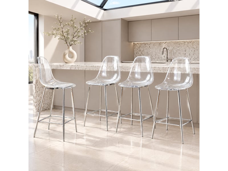  Tabourets de bar lot de 4 avec repose-pieds - lpospi - assise transparente, structure métal - plastique, argent  - Conforama C