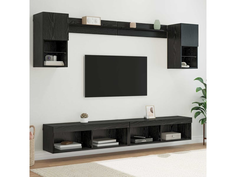 Unités murales tv avec led 6 pc chêne noir bois d'ingénierie shl34390  - Conforama B