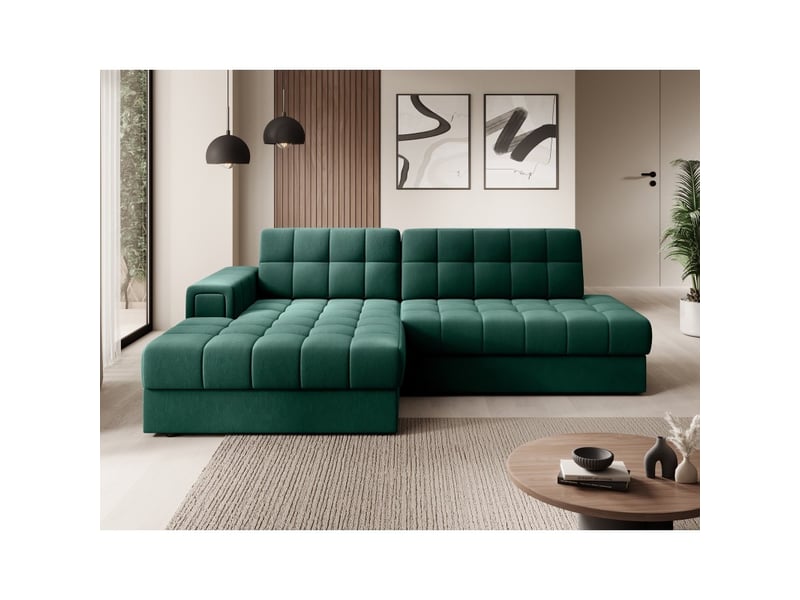  Canapé d'angle convertible cubito vert 240 cm avec coffre de rangement et couchage  - Conforama E