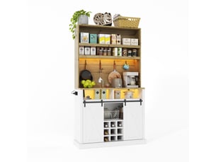 Buffet haut de cuisine blanc,meuble moderne avec led,plan de travail,prise avec usb,portes vitrées,110x40x191cm
