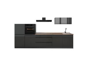 Vicco cuisine, anthracite haute brillanceanthracite, 340cm plan de travail chêne doré