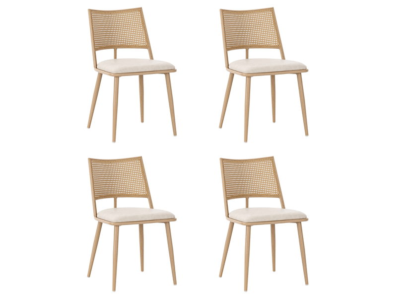  Chaise de salle à manger 4 chaises dossier en rotin chaise repas 4 assise en pu beige  - Conforama D