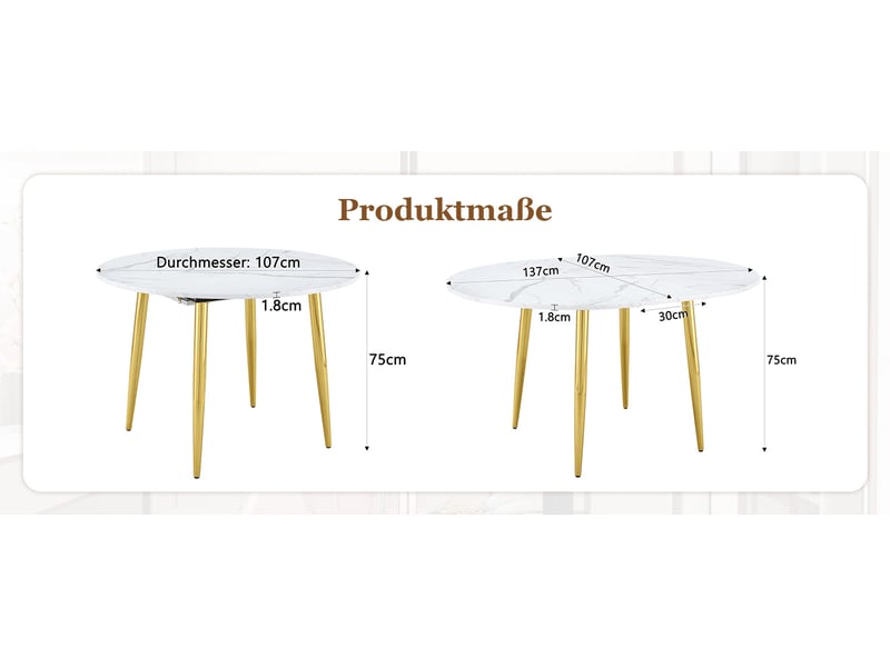 Table à manger ronde extensible de 107 à 137 cm de diamètre en ovale table seule sans chaises - Conforama C