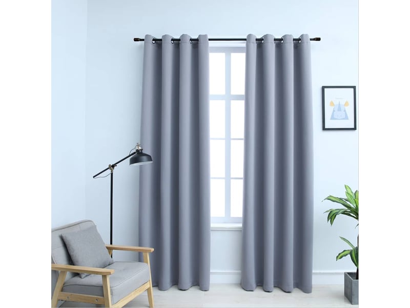  Lot de 2 rideaux occultants, rideaux black-out avec anneaux en métal gris 140x175 cm cf44841  - Conforama B