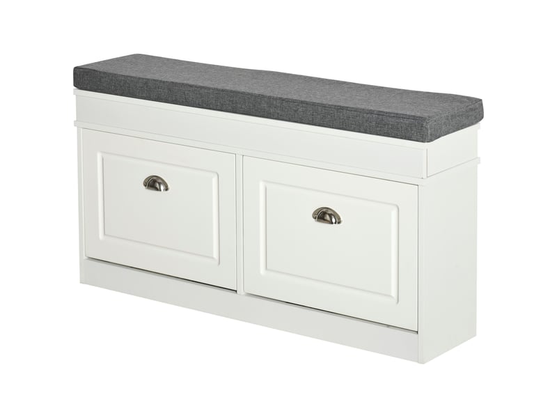  Banc à chaussures avec rangement pour 8 paires de chaussures, 2 tiroirs et étagères réglables, 104 x 24 x 55 cm, blanc  - Conforama B