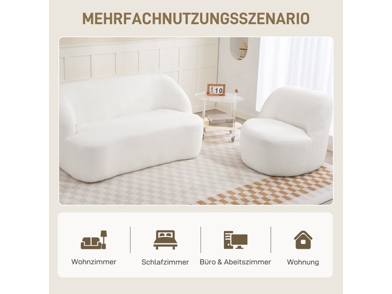 Fauteuil de salon, fauteuil confortable : en tissu polaire, pour chambre, pour salon, crème - Conforama E
