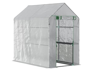 Serre de jardin accessible 120x186x190 cm – blanche – 4 étagères, porte zippée et structure acier
