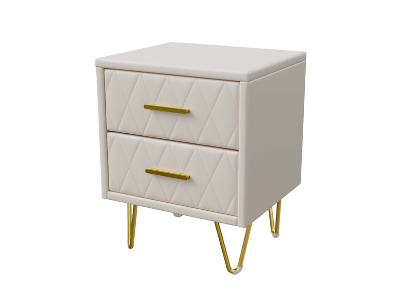  Lot de 2 tables de chevet en pu souple beige matelassé - 41x35.5x51 cm - piétement en métal doré - 2 tiroirs - design moderne et élégant  - Conforama A