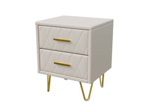 Lot de 2 tables de chevet en pu souple beige matelassé - 41x35.5x51 cm - piétement en métal doré - 2 tiroirs - design moderne et élégant