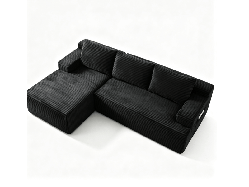 Canapé 4 places - 238x152x66cm - modulable sans montage avec méridienne gauche et tissu velours côtelé - noir - Conforama A