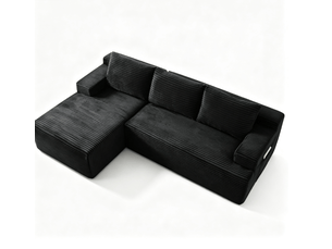 Canapé 4 places - 238x152x66cm - modulable sans montage avec méridienne gauche et tissu velours côtelé - noir