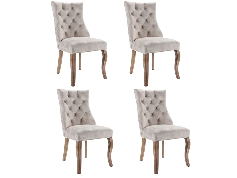  Lot de 4 chaises de salle à manger 51 x 47 x 97 cm beige clair en velours, dossier haut capitonné  - Conforama A
