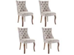Lot de 4 chaises de salle à manger 51 x 47 x 97 cm beige clair en velours, dossier haut capitonné
