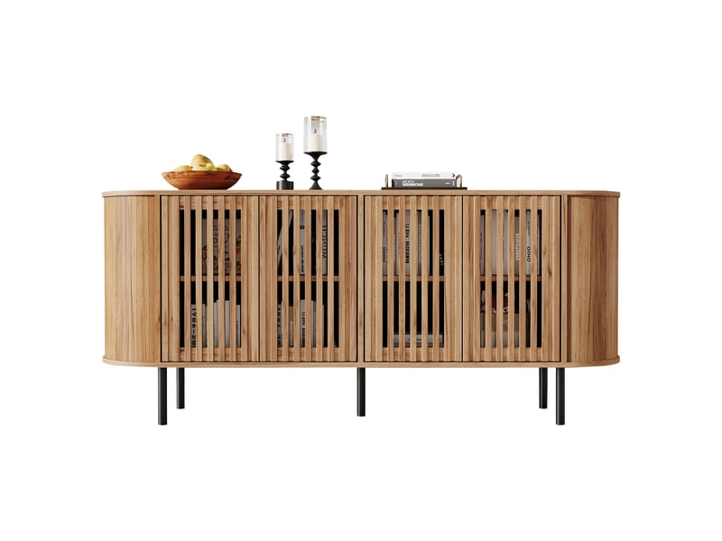  Buffet - 160x40x70cm - buffet bas de salon avec 4 portes ajourées, système push-to-open &amp; étagères - bois naturel  - Conforama A