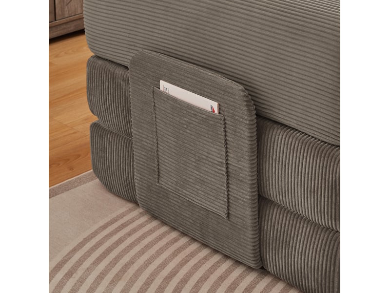 Canapé droit convertible 3 places en velours côtelé taupe, structure acier chromé, 2 coussins, pour salon - Conforama D