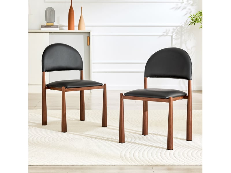  Lot de 2 chaises de salle a manger noires avec dossier semi-circulaire en polyurethane et pieds en metal  - Conforama B