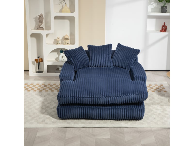  Méridienne modenvie canapé-lit 1 place en velours côtelé bleu marine 125 x 155 x 63 cm  - Conforama D