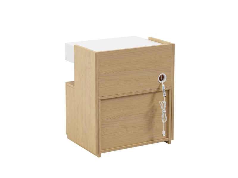  Table de chevet avec tiroir, niche led et cachette 47×39×58 cm blanc et naturel  - Conforama D