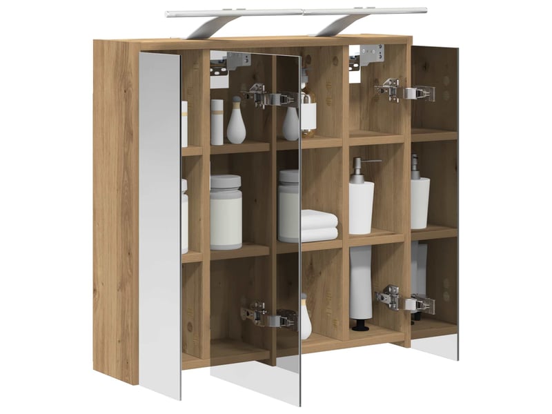  Armoire miroir salle de bain, meuble de rangement chêne artisan shl6288  - Conforama C
