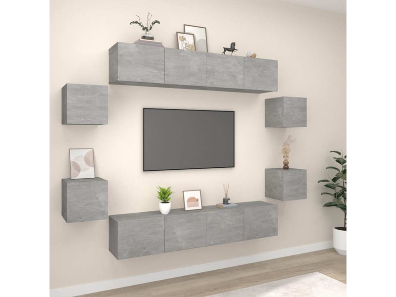  Ensemble de meubles tv - banc tv - meuble de rangement 8 pcs gris béton bois d'ingénierie  - Conforama B