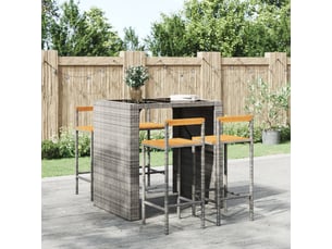 Lot de 4 tabouret de bar, chaise de bar gris résine tressée et bois d'acacia shl65626
