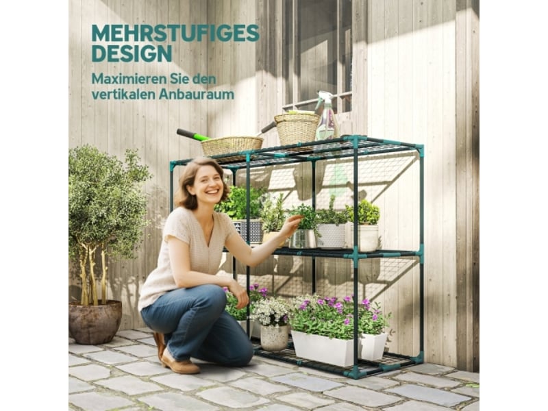 Porte-plantes 3 niveaux en acier vert foncé, 100 cm, avec étagères, intérieur et extérieur - Conforama D