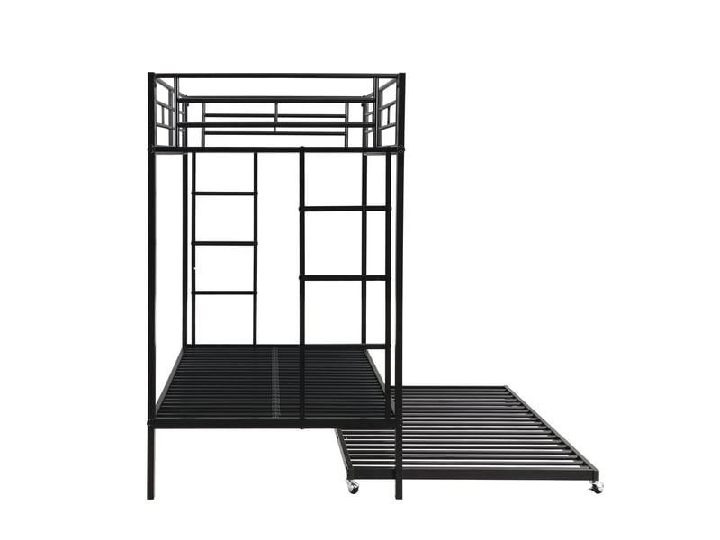  Lit superposé noir 90x200 cm en métal avec lit gigogne, barrières, en747  - Conforama E