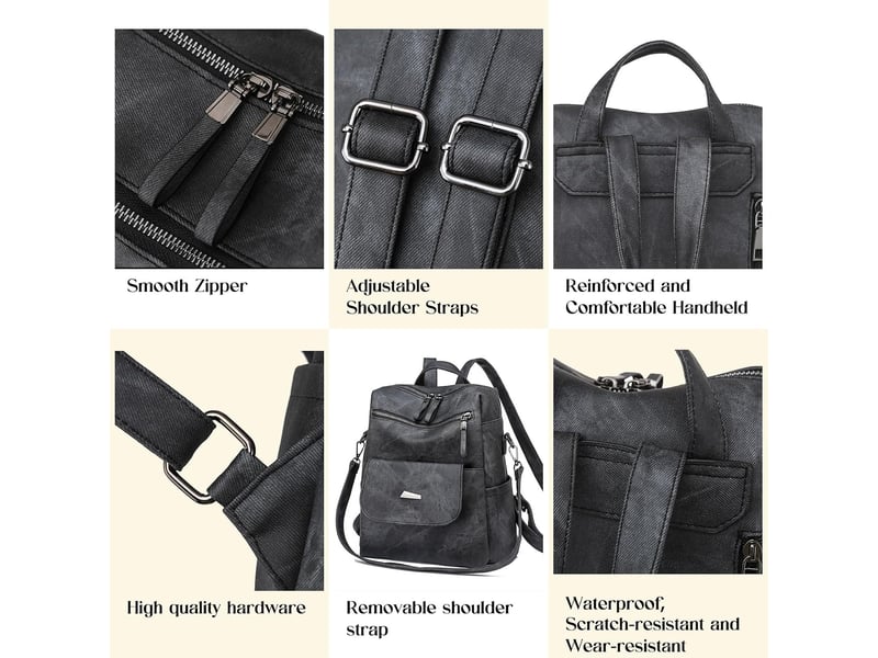  Sac à dos femme en cuir, petit format – imperméable, anti-vol, bandoulière pour ladies-noir  - Conforama D