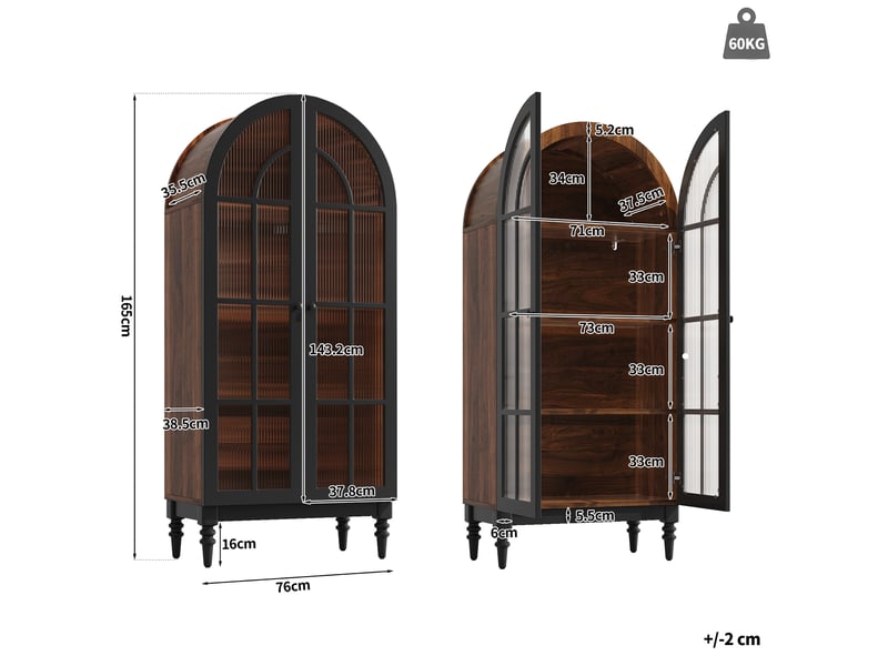  Lot de 2 armoires de rangement à portes vitrées arquées, mdf, noir  - Conforama E