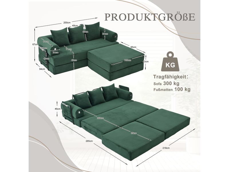 Canapé d'angle réversible fixe 3 places tissu vert canapé compressible - Conforama C