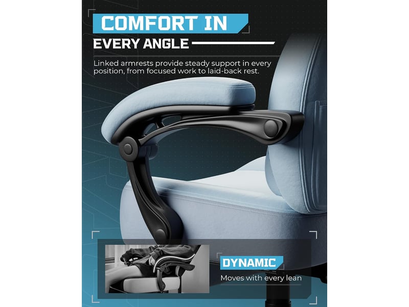 Gtplayer chaise de jeu en tissu avec accoudoirs synchronisés, inclinaison de 90-155° et repose-pieds - bleu - double ligne LR408-BL-DL-FA - Conforama E