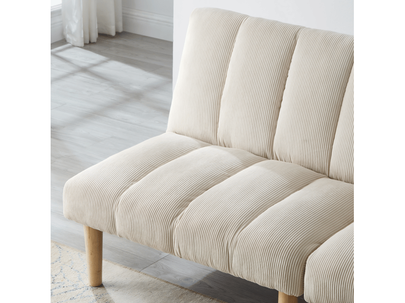  Canapé-lit 2 places 167x82x72 cm, revêtement en velours côtelé beige, dossier réglable sur 3 positions, assise rembourrée épaisse  - Conforama E
