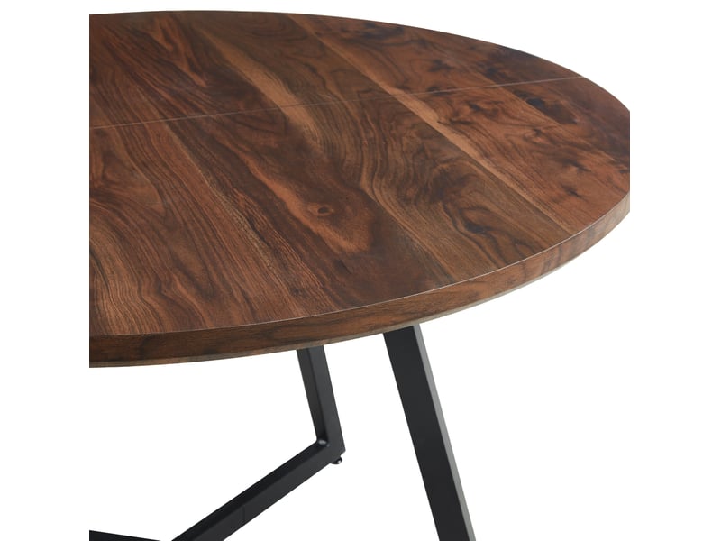 Table de salle à manger ronde ø110 cm, 75 cm h, plateau mdf noyer, pieds métal, design fixe, moderne et stable, élégant  - Conforama E