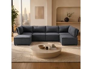 Canapé d'angle modulable modenvie 6 places convertible en couchage gris foncé 308 x 152 cm tissu en lin
