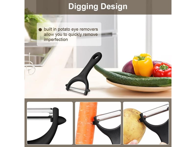  2 x éplucheur universel en acier inoxydable, économe manuel, poignée ergonomique, pour fruits et légumes (vert + noir)  - Conforama D
