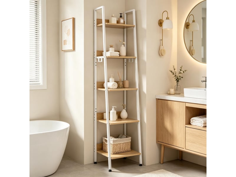  Étagère de rangement ouverte - noir, blanc, chêne clair - mdf et métal - dimensions: - poids: 10 kg 40x36x170cm - Conforama C