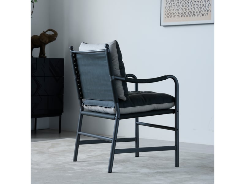  Fauteuil d'appoint avec accoudoirs et assise rembourrée, pour salon ou bureau, en cuir pu et métal noir  - Conforama C