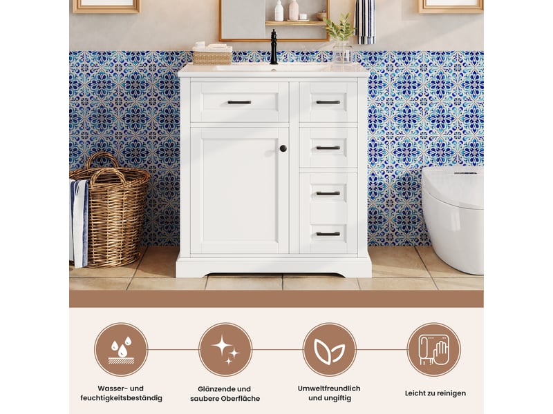  Meuble sous-vasque sur pied avec vasque en céramique blanc 76 x 47 x 82 cm  - Conforama E