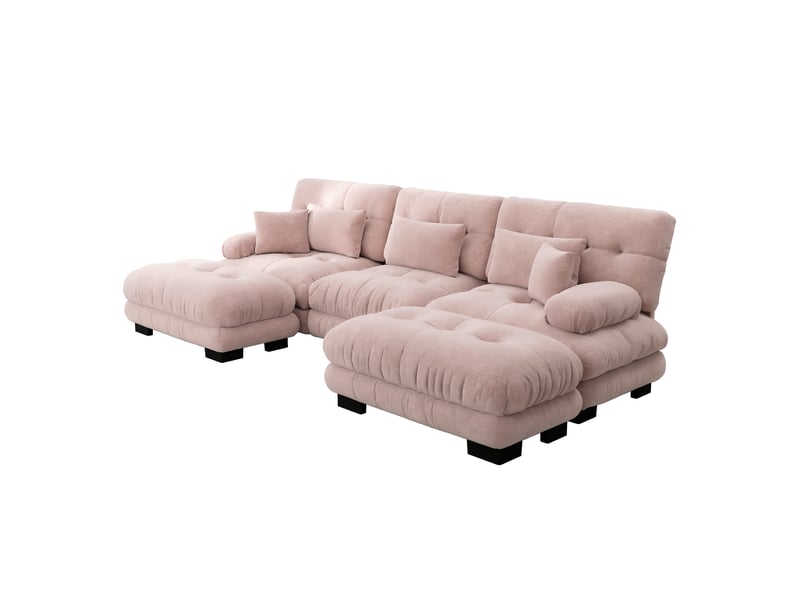  Canapé d'angle, canapé convertible – forme u, avec pouf, assise profonde, rose, style cloud, en chenille  - Conforama E