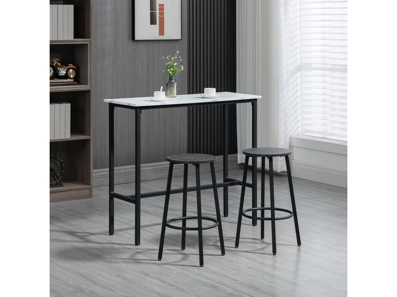  Ensemble table et chaises de bar avec 1 table et 2 tabourets  - repose-pieds - acier - blanc  - Conforama B