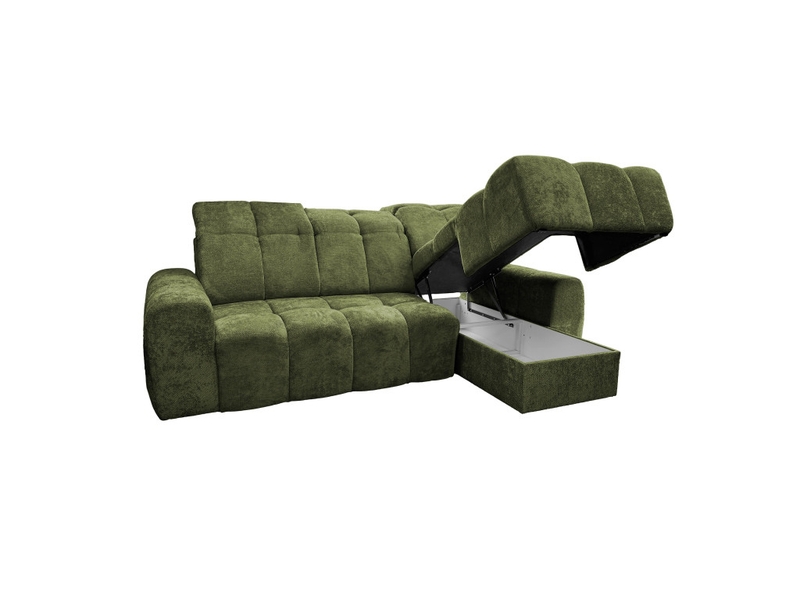  Canapé d'angle droit relax krabi avec coffre tissu kiara vert KRABI-M-KIA862-R - Conforama D