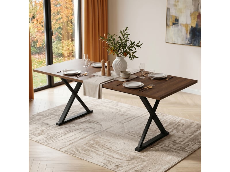  Table à manger rectangulaire 180 × 90 cm, noyer et noir  - Conforama D