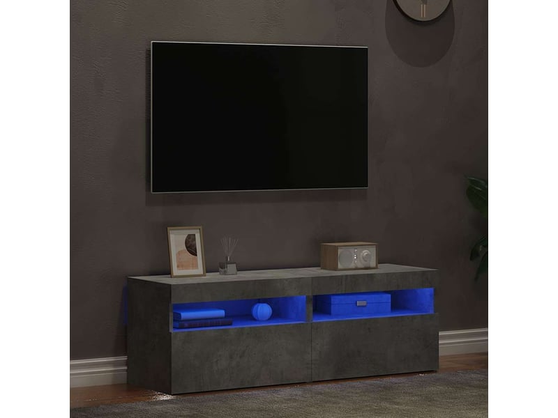  Lot de 2 meuble tv avec lumières led gris béton 60x35x40 cm  - Conforama B